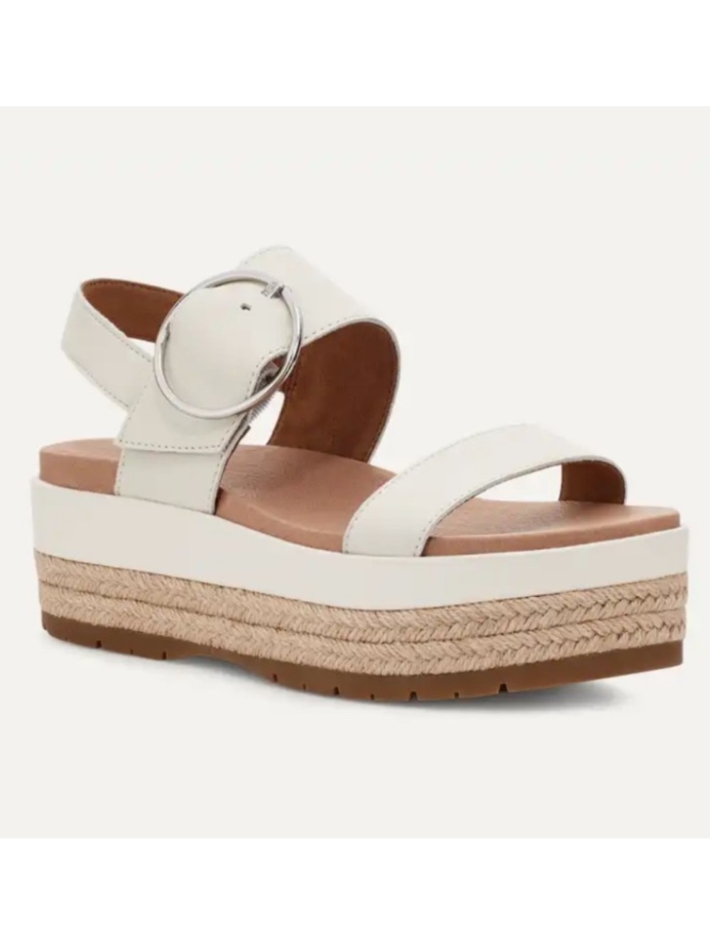 UGG April Espadrille Wedge Platform Sandals Off White Leather Buckle 10